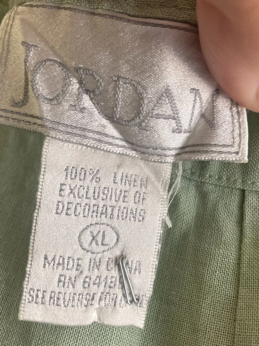Jordan 100% linen pale sage green cropped trousers with sheer hem decor size XL